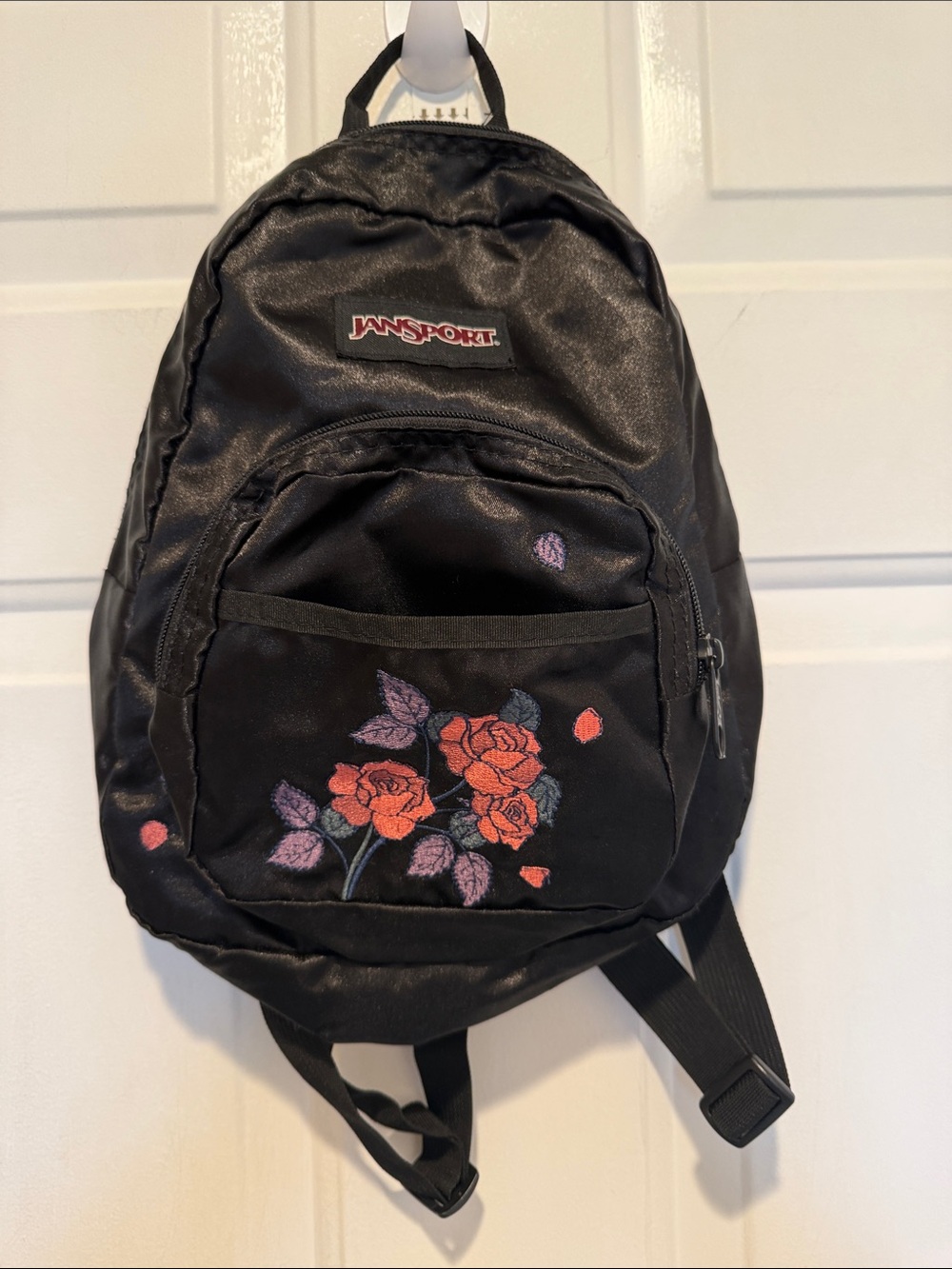 JanSport Mini Satin Backpack with Flower Embroidery
